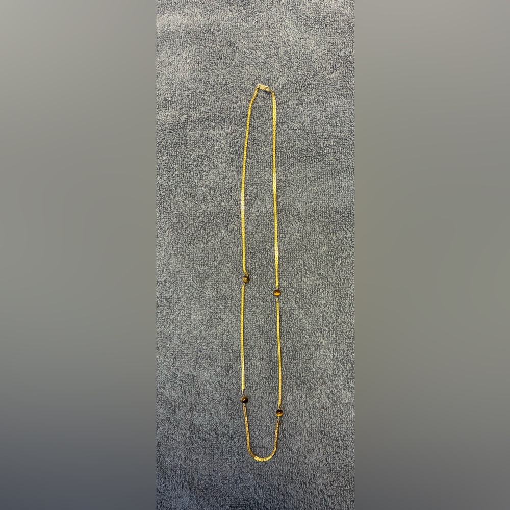 Gold-Tone Lariat Necklace with Brown Tiger Eye Beads